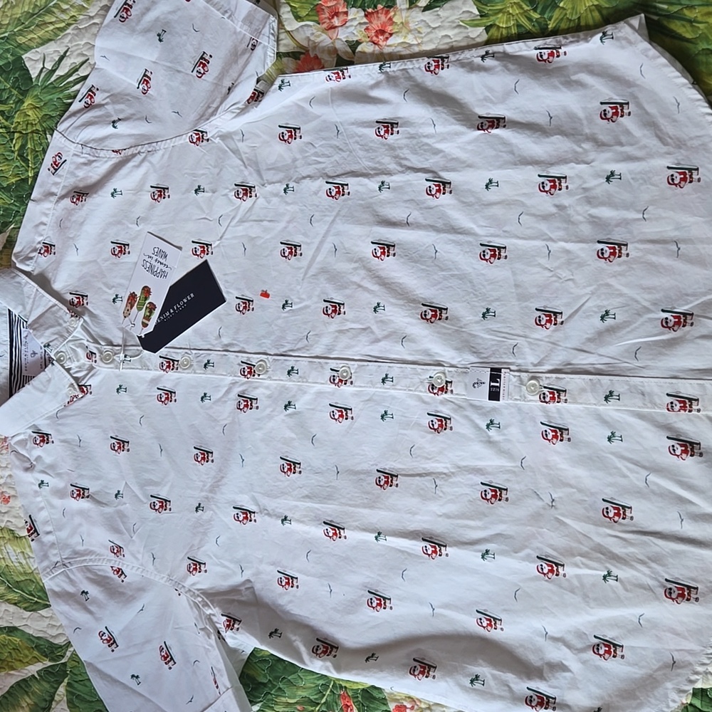 Denim & Flower White Shirt with Santa Print Size L